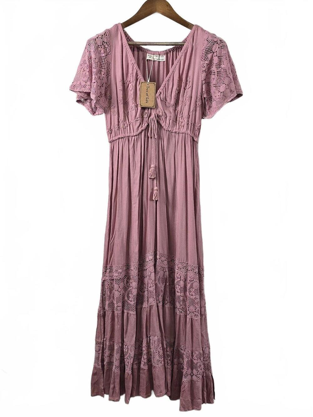 Tree of Life Mauve Rayon Lace Maxi Dress